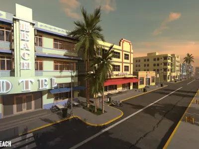 Miami beach - modular street  Low-poly 3D model