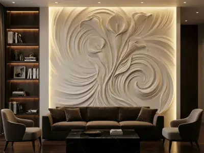  Modern Calla Lily Relief Panel Wall Decor Set STL Mural CNC 326 3D model