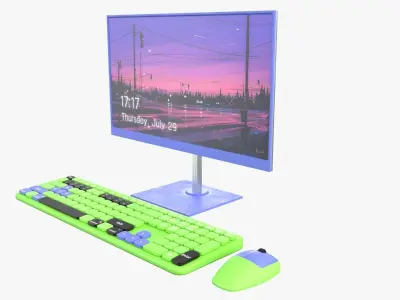Wireles Computer Set Keyboard Mouse Monitor Green-Purple Version 3D model