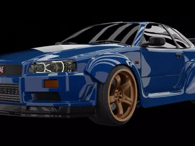 Nissan Skyline R34 with Bodykit 1 Low-poly 3D model