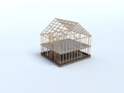 Construction Site House Frame Low Poly Low-poly 3D model