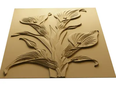 modern Calla lily panel wall decor set relief mural CNC 153 3D model