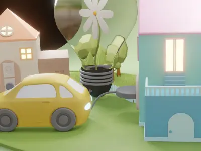 Green eco village concept 3D model