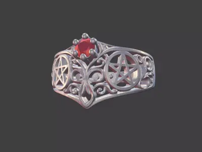 Pentagram Filigree Ring With Gem 3D print model