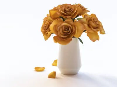 Yellow flowers in ceramic pot 3D model
