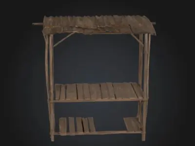 Wooden Market Stall Whole Model STL OBJ 3D model