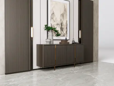 Sideboard with wall panel and flooring 16 3D model