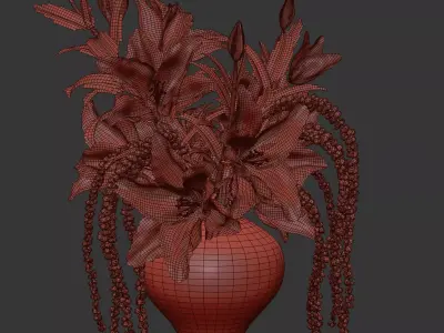 White Lily Cascade in Charcoal Vase 52 3D model