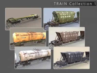 Train Collection 1 car on tracks Low-poly 3D model