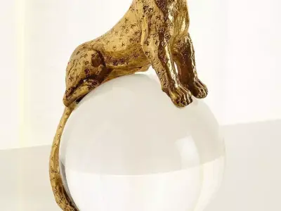 Golden Panther Crystal Ball Art Decor Animal Sculpture 3D Low-poly 3D model