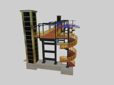 Steel Pedestrian Bridge-Elevator-Spiral Stair-Straight Type-17 3D model