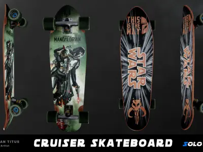 Cruiser Skateboard - Mandalorian Theme Low-poly 3D model