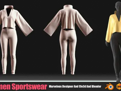 8 Women Sportswear Outfits In Clo3D And Blender Low-poly 3D model