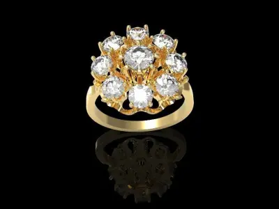 Diamond flower engagement ring 3D print model