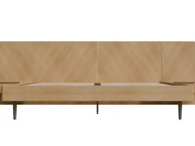 Ava Wood King Bed Low-poly 3D model