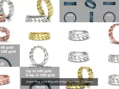 Cuban Ring Links Ring with bridge 7mm wide 3D Model Pack