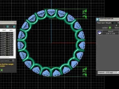 U Shaped Eternity Ring 3 point 6 mm stone size swiss 17 and EU57 3D print model
