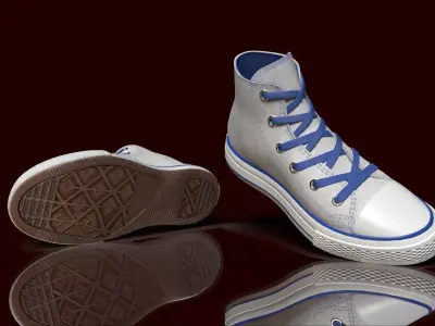 Shoes Converse Color White Blue Low-poly 3D model