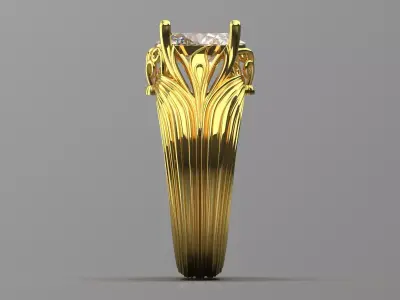 Artistic Yellow Gold Engagement Ring Organic Design Model sr0093 3D print model