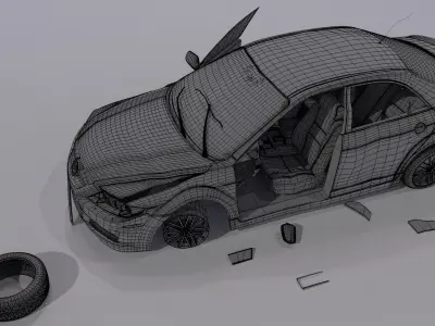 Wrecked destroyed Sedan car 3D model