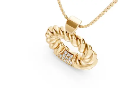 Twisted Gold Rope Circle Pendant with Pave Diamonds   CJP 002 3D print model