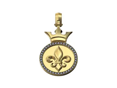 Diamond simple crown Lys flower pendant 3D print model