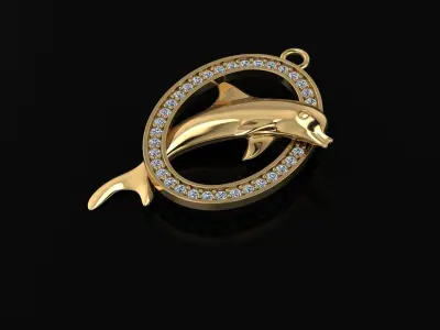 Gold dolphin necklace 3D model