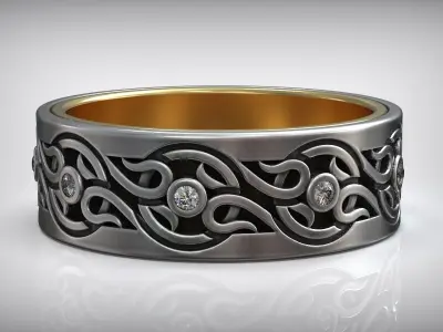 Viking Pattern Wedding Diamons Ring 3D print model