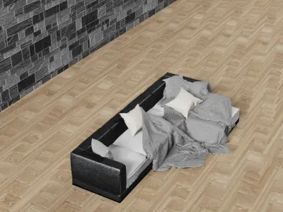 Modern sofa with pillows and blanket 3D model