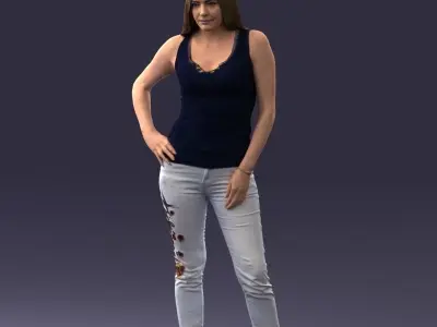 000166 Woman in Casual Embroidered Jeans and Tank Top 0718 3dp 3D print model