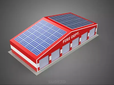 SOLAR ROOFTOP TRUCK FIRE ENGINE GARAGE STATION HOUSE OFFICE GATE 3D model