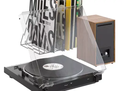 Audio-Technica AT-LP60X turntable with speakers and records 3D model