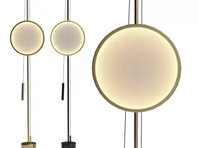 Gold Finish Round Panel Standing Floor Light   Low-poly 3D model