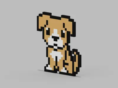 Pixel Dog Symbol Low-poly 3D model