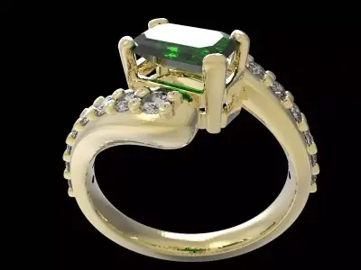 crossed arms ring emerald cut gem with diamonds  3D print model