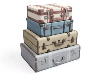 Set of Vintage Suitcases Low-poly 3D model