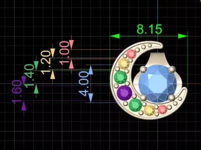 Enchanting Crescent Moon Diamond Stud Earrings 3D CAD Design 3D print model