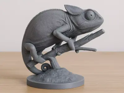 Realistic 3D Printed Chameleon Model on Branch 3D print model