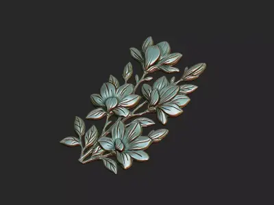 Magnolia cluster flower branch design cnc laser carving wild 3D print model