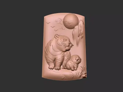 tigers statue of tiger and baby 3D print model