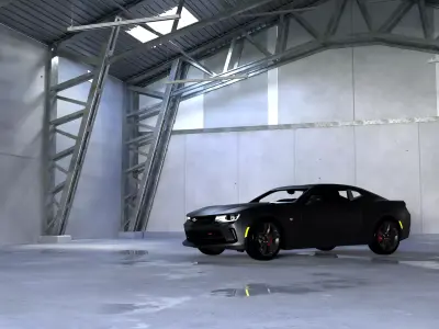 Hangar and Camaro Low-poly 3D model