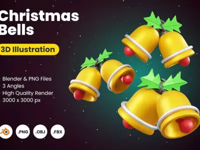 3D Christmas Bells Illustration Free low-poly 3D model