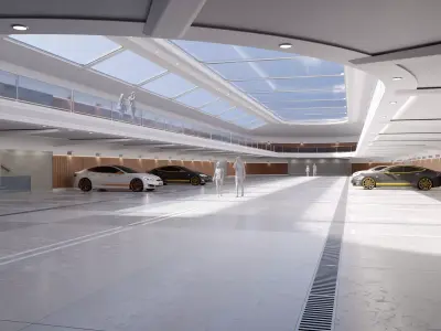Modern Luxury Car Park - Garage -  Hall - Hipoly 3D Model 3D model