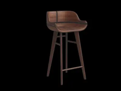 Walnut Counter Stool Low-poly 3D model