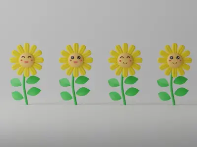 Cartoon Cute Sunflower Collection 3D model