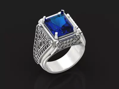 luxury signet man ring Emerald Cut 996 3D print model