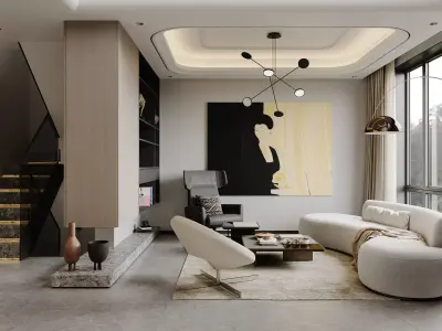 Modern living room dining room interior scenes 324 3D model