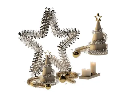 Decorative New Year set with tinsel 3D model