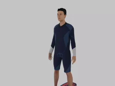 Surfer man in wetsuit on surfboard Low-poly 3D model