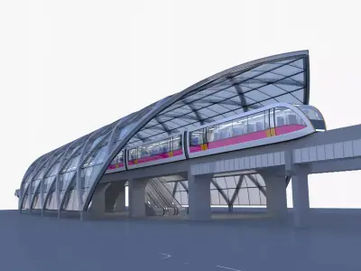 Monorail station with train 2023 V 3D model